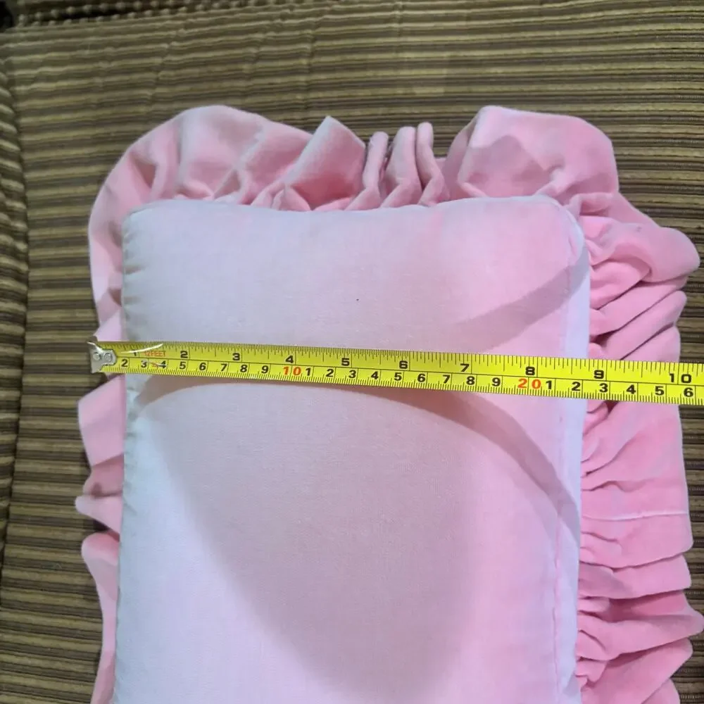 Grandmillennial Dachshund Needlepoint Accent Pillow Pink Velvet Ruffle Handmade
